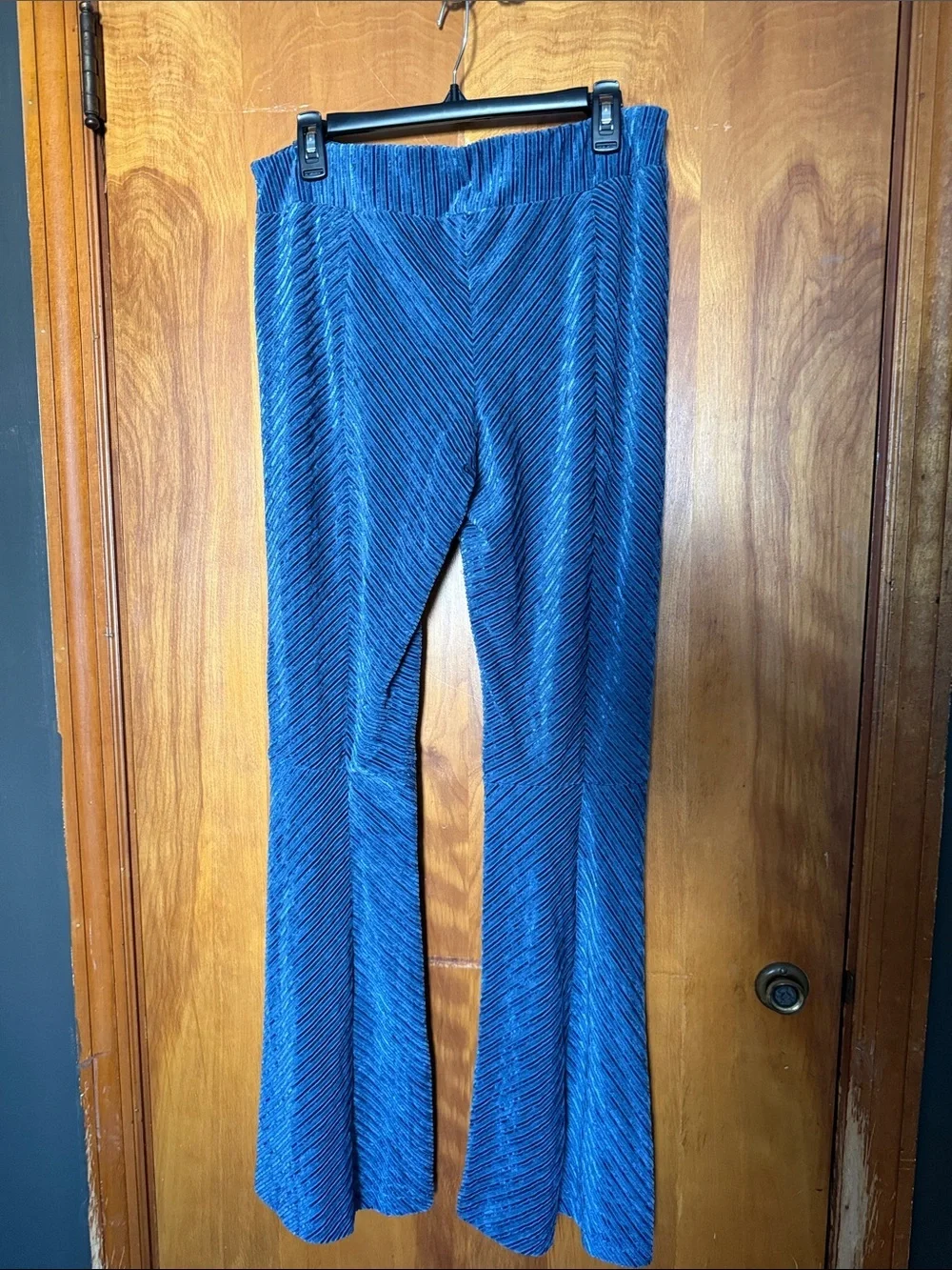 Free People Light Blue Velvet Trim Waistband Pants